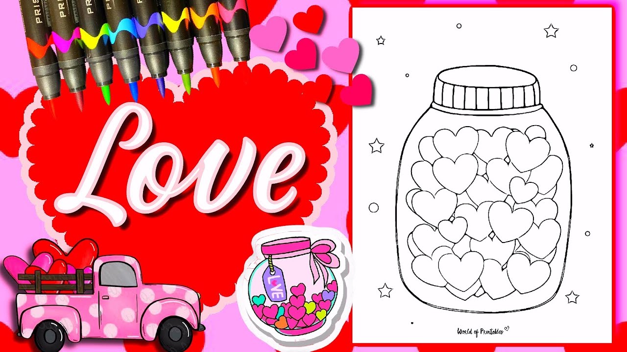 Coloring Hearts in a Jar Valentines Day Coloring Pages 💞 ️ YouTube