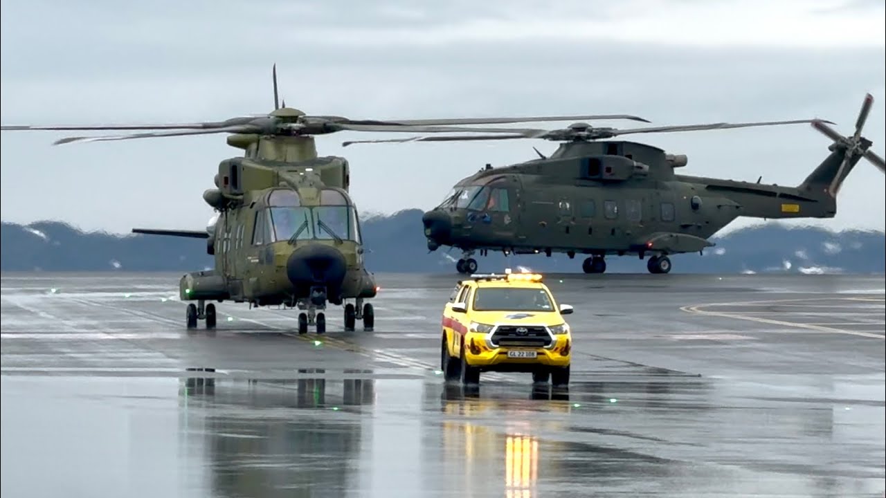 Two RDAF AW EH-101 Departure & Arrival at Nuuk Airport 12/06-2025 - YouTube
