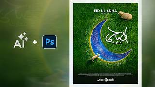 Création d'une affiche moderne pour l'Aïd al-Adha avec l'IA et Photoshop | Designs par IA | Aïd M... screenshot 1