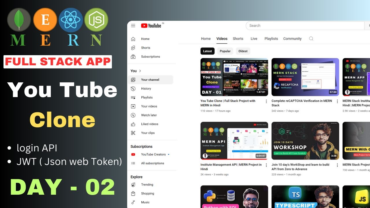 You Tube Clone | Full Stack Project with MERN in Hindi| Day - 2 - YouTube