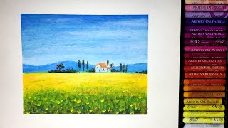 Oil Pastel Drawing / Following Wow Art's Painting / Sunflower Field Tuscany Painting