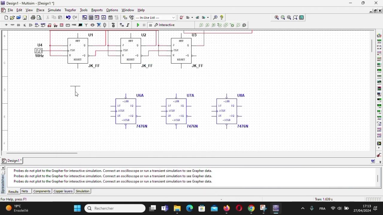 TP_3 p2 : Multisim Compteur Asynchrone Modulo 8 Logique séquentielle Electronique Numérique SMP FSDM
