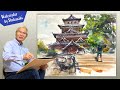 [Eng sub] Watercolor sketch at Hiroshima Castle | Shibasaki