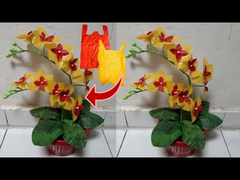 DIY Cara  Membuat Bunga  Anggrek  Kuning dari Plastik  Kresek 