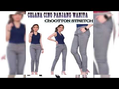 celana cino wanita, celana bahan, katun stretch