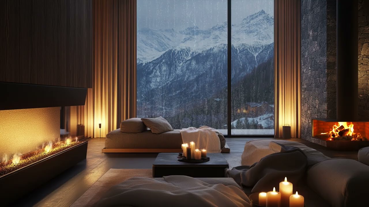 Cozy Winter Night Fireplace Relaxing Ambience for Deep Sleep, Focus and Stress Relief