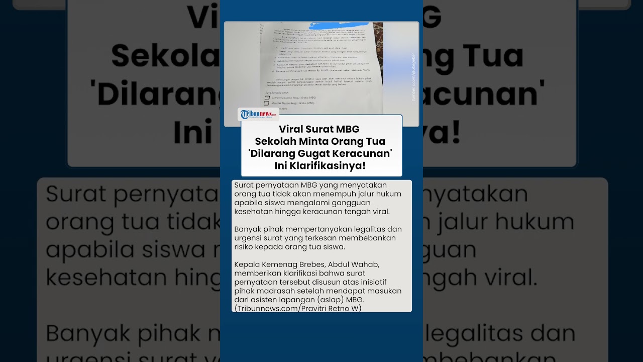 Viral Surat MBG Minta Orang Tua Tak Tuntut Jika Siswa Keracunan, Pihak Sekolah Sebut Sudah Clear