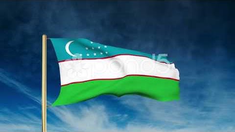 Uzbekistan Flag Slider Style. Waving In The Wind With Cloud Background Animation