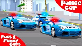 The Blue Police Car rescues Cars Friends - Service Vehicles. Cars & Trucks Cartoon for kids