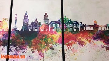 Tranh treo phòng khách thành phố sắc màu