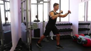 Cable Incline Chest Press With Alternating Piston Arms From Split Stance