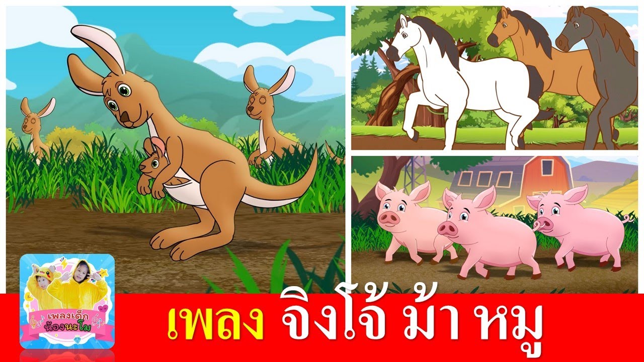 เพลงเด็กอนุบาล จิงโจ้ ม้า หมู | จิงโจ้กระโดด ดึ๋ง ดึ๋ง | ม้าวิ่งกรับกรับ | หมูร้อง อู๊ด อู๊ด
