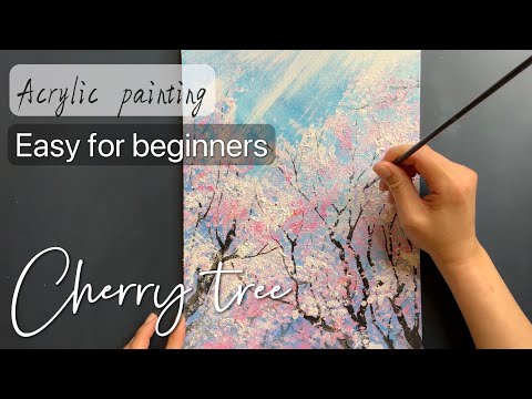 櫻花樹 | 初學者壓克力畫技法 | Cherry tree | Acrylic painting for Beginners