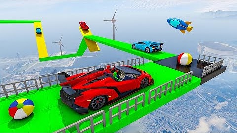 Ferrari and Mustang Car Stunts Racing | Mega Ramps Insane Driving - GTA V | Kids Car Cartoon