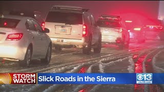 Slick Roads In The Sierra Forces Chain Controls