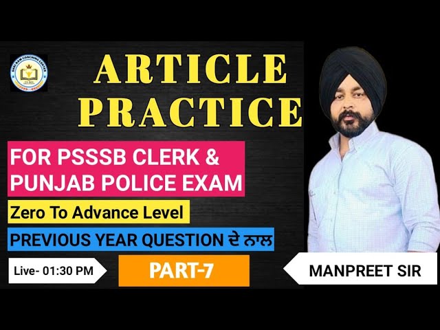 Punjab Police Constable English Classes// Article Practice Set// PSSSB Clerk Exam// Manpreet Sir class=