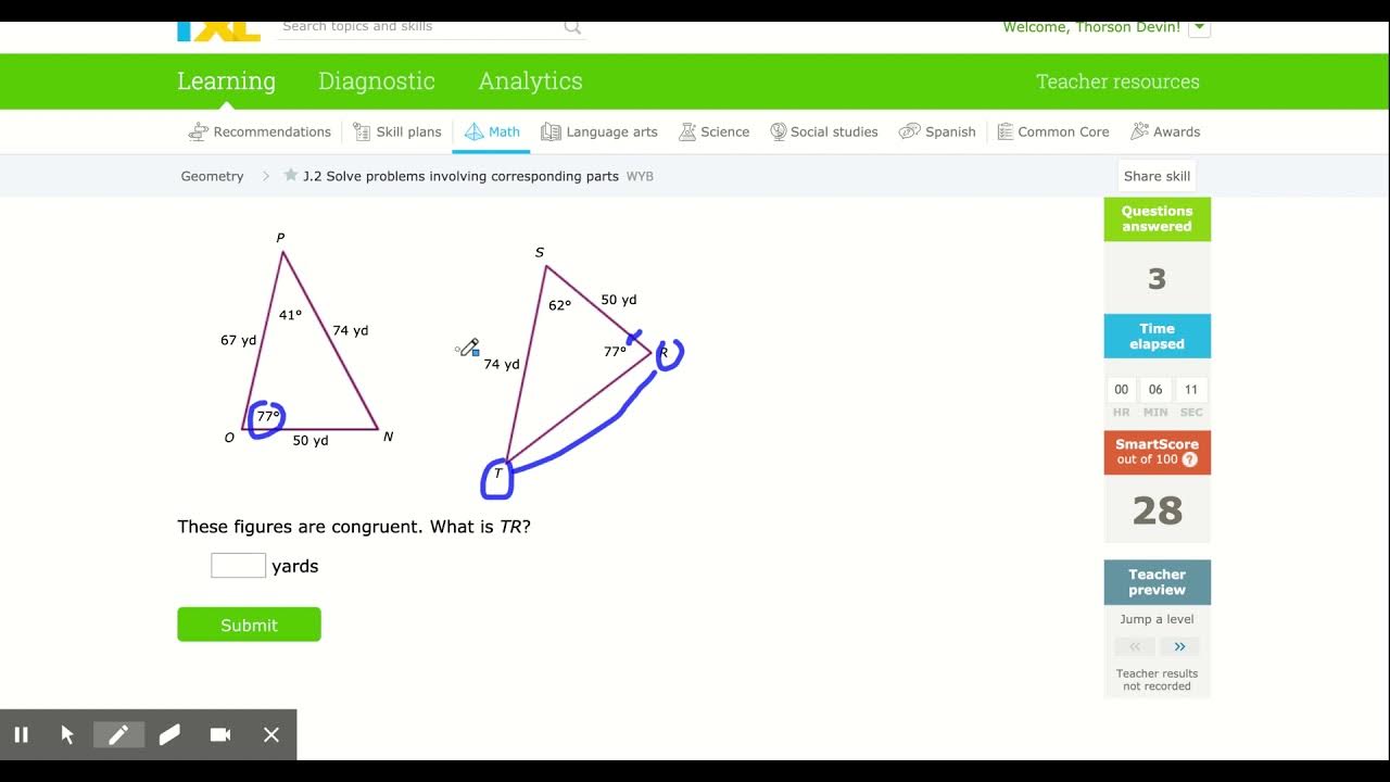 IXL Solve problems involving corresponding parts (Geometry practice