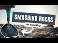 Smashing rocks for tumbling  breaking mookaite and copper slag glass