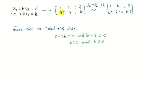 In Exercises 19 and 20, choose h and k such that the system has (a) no solution, (b) a unique solut…