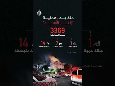 الصحة الإسرائيلية: إجلاء 3369 مصاباً للمستشفيات منذ بدء عملية "زئير الأسد"
