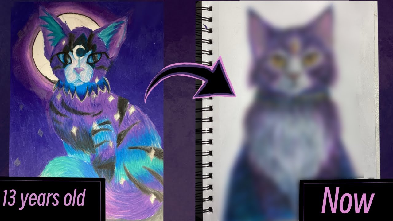 Redrawing my old artwork | Art + process | Realistic colored pencil fantasy cat