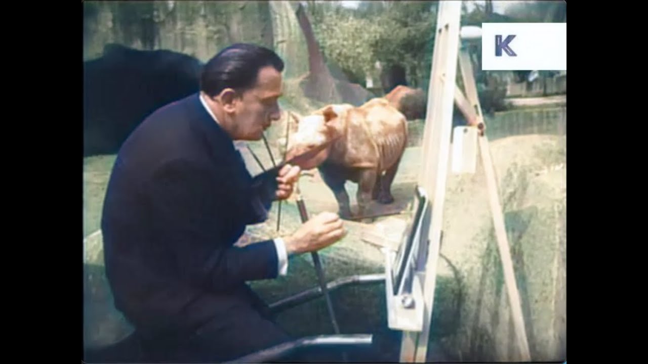 1950s - Salvador Dali Painting A Rhino At The Zoo [Colorized]