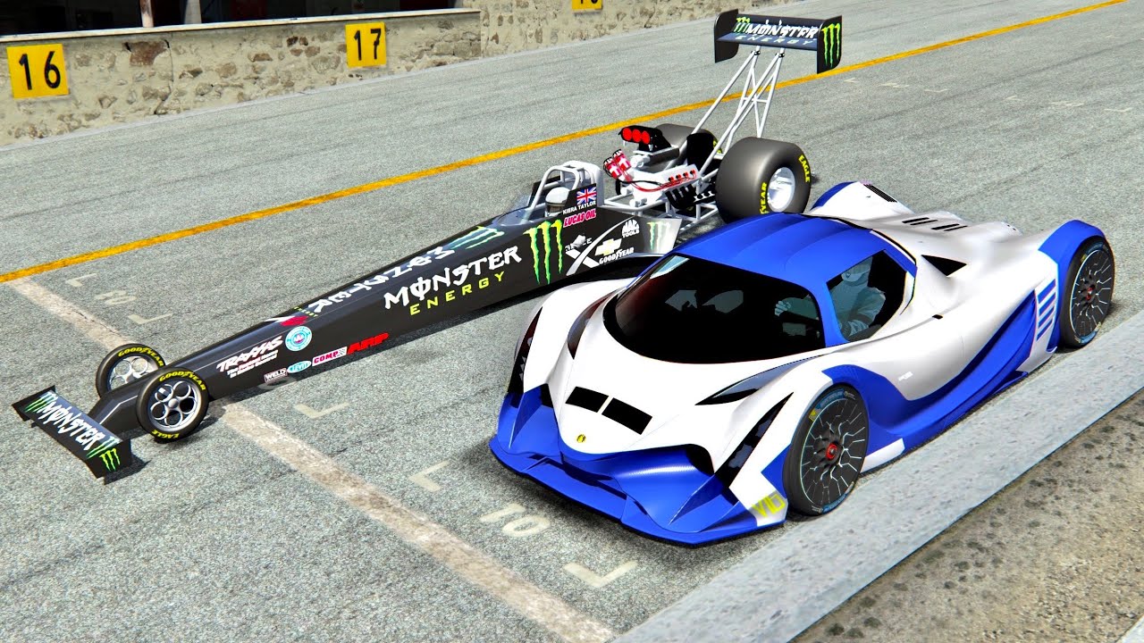 Devel Sixteen vs Top Fuel Dragster - Drag Race 2 KM