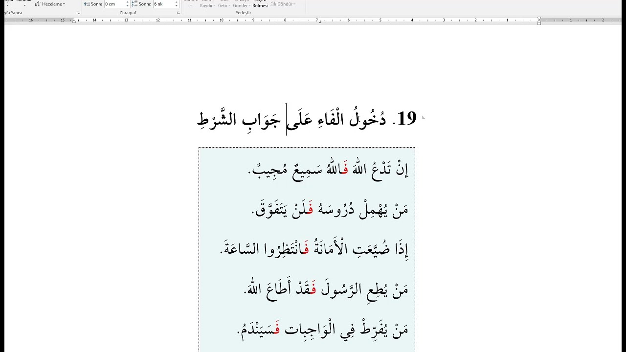 ŞARTIN CEVABINA FE HARFİNİN BİTİŞMESİ