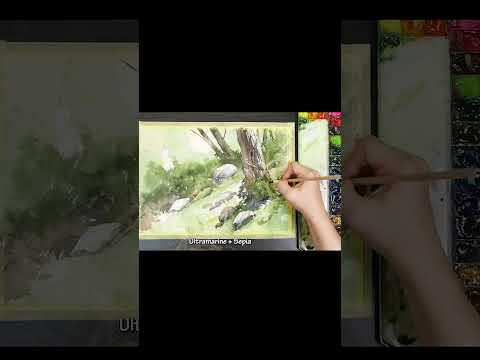 #shorts Landscape Watercolor - In the <strong>forest</strong> (color <strong>name</strong> view) NAMIL ART #watercolor #painting