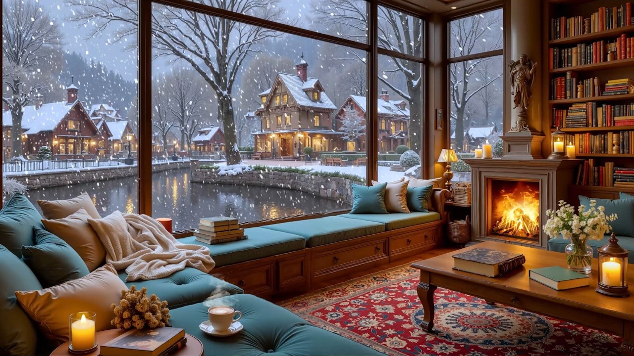 Уютная зимняя кофейня ❄️ Расслабляющая джазовая музыка и звуки камина для учебы и работы