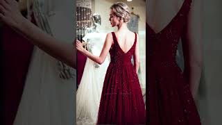 Burgundy V Neck Sequins Beadings Prom Dress shorts youtubeshorts