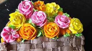 Simple flower basket cake recipe ingredients vanilla sponge whipping
cream 11/2cup sugar syrup basic https://youtu.be/43-fppo...