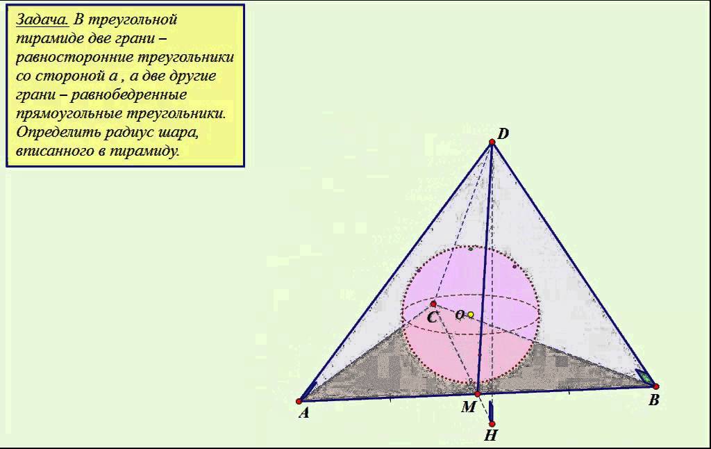 Радиус шара вписанного в треугольник. Радиус сферы вписанной в пирамиду. Шар вписанный в треугольную пирамиду.