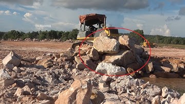 Nice Equipment Operator Huge Land Filling In Water Bulldozer Push Rock Leveling