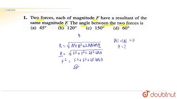 Two forces, each of magnitude F have a resultant of the same magnitude F. The angle between the two