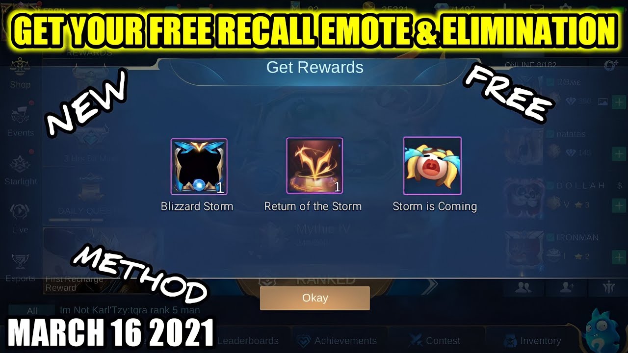 NEW EVENT GET YOUR RECALL EMOTES AND ELIMINATION MOBILE LEGENDS UPDATE