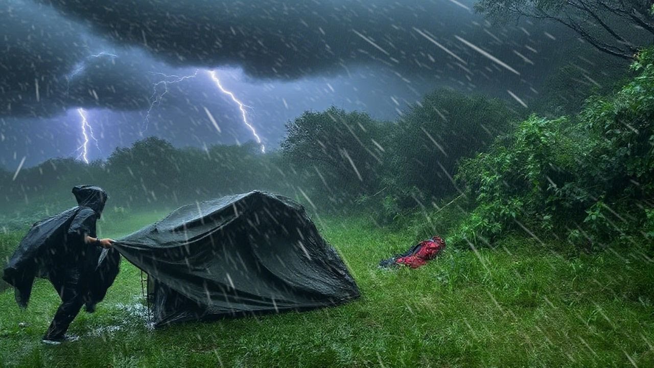 Camping During a Thunderstorm and Heavy Rain in a Small Tent ...