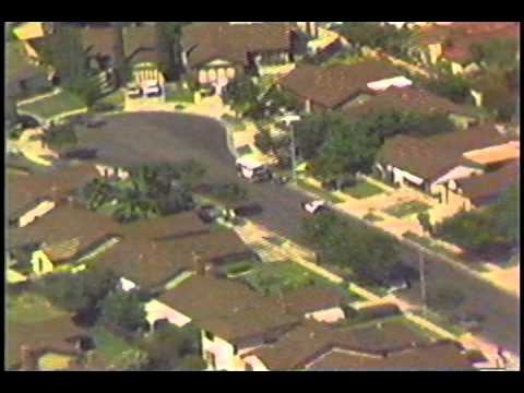 News footage from August 31, 1986, the day an Aeromexico DC-9 airplane crashed in Cerritos, California.