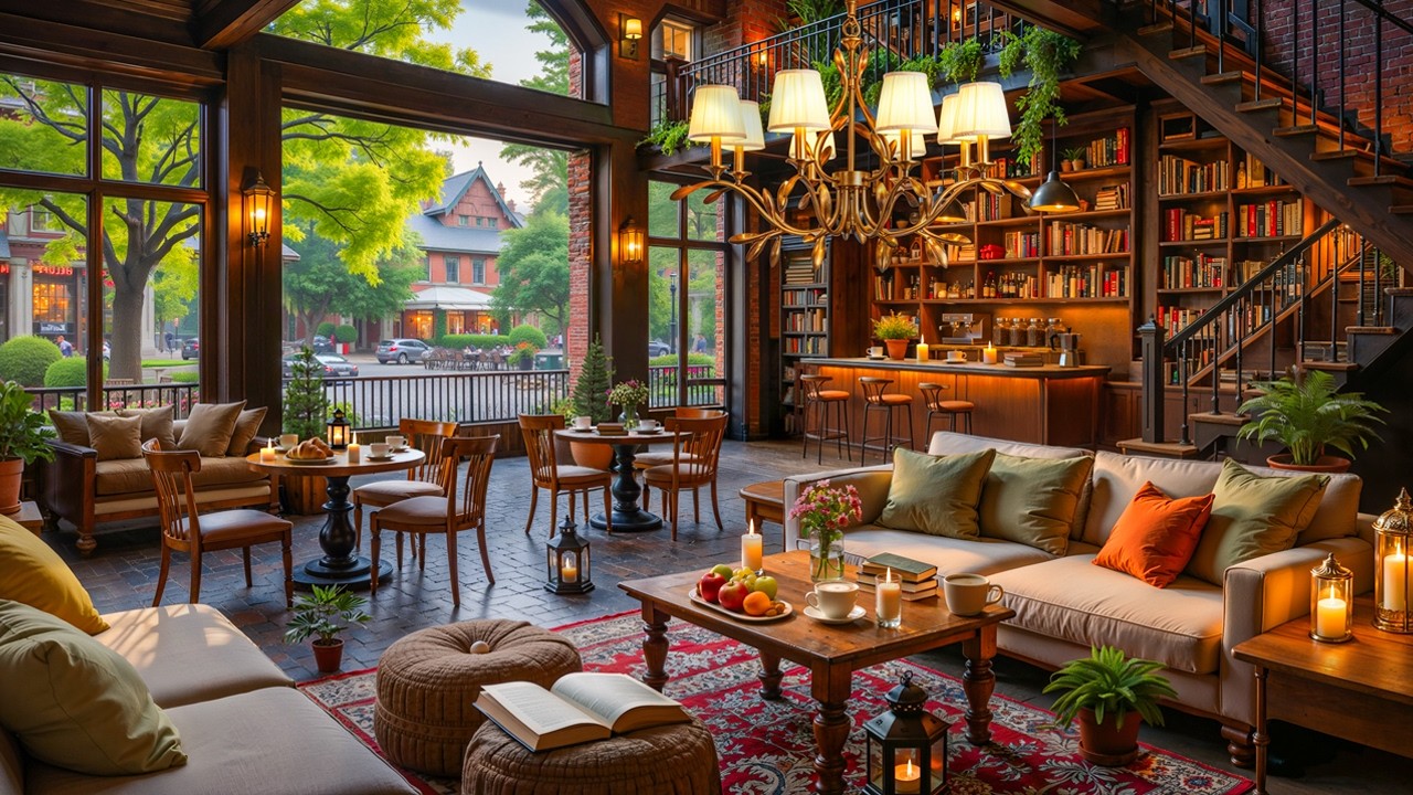 Tranquil Jazz Instrumental at Coffee Shop ☕ Relaxing Jazz & Street Spring Nature Ambience for Study