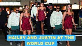 hailey bieber justin bieber red dress Wows in Red-Hot Lacy Slip With After World Cup Final Halftime Show Hailey Bieber Glows in a