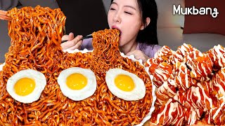 Spicy Buldak Noodles + Chapagetti and sweet Chicken Real Sound Mukbang