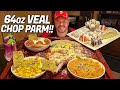 Massive Italian Veal Chop Parm Challenge w/ Pear Pasta and Meatballs!!