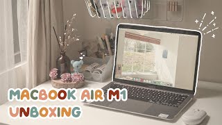 MACBOOK AIR M1 RELAXING UNBOXING 🥞 accessories & decor | Indonesia