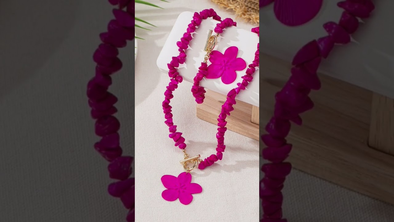 Necklace Rose Red Stone Flowers Pendant Bracelet Set Women Girls    