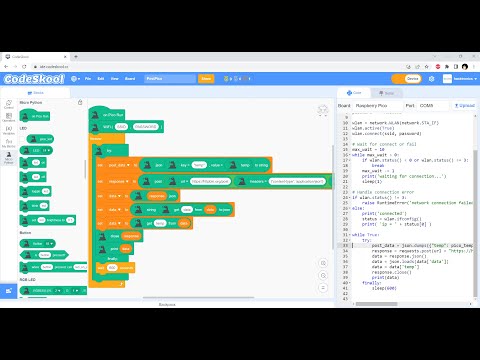Post Sensor data or Fetch data from Web using Raspberry PicoW & MicroPython with CodeSkool Scratch