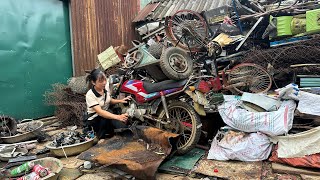 Young girl uses $500 to buy an old motorbike from a junkyard to repair and revive