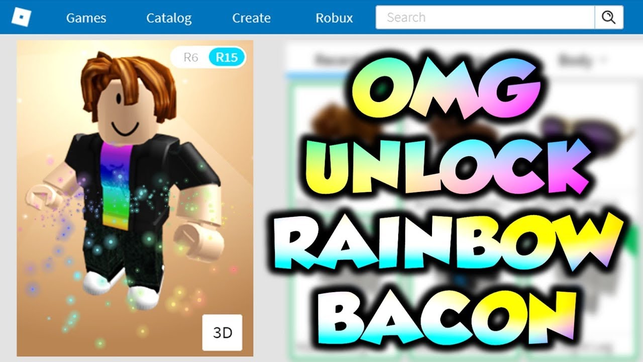 Omg Unlock Rainbow Bacon Noob In Roblox Youtube - bacon hair roblox png