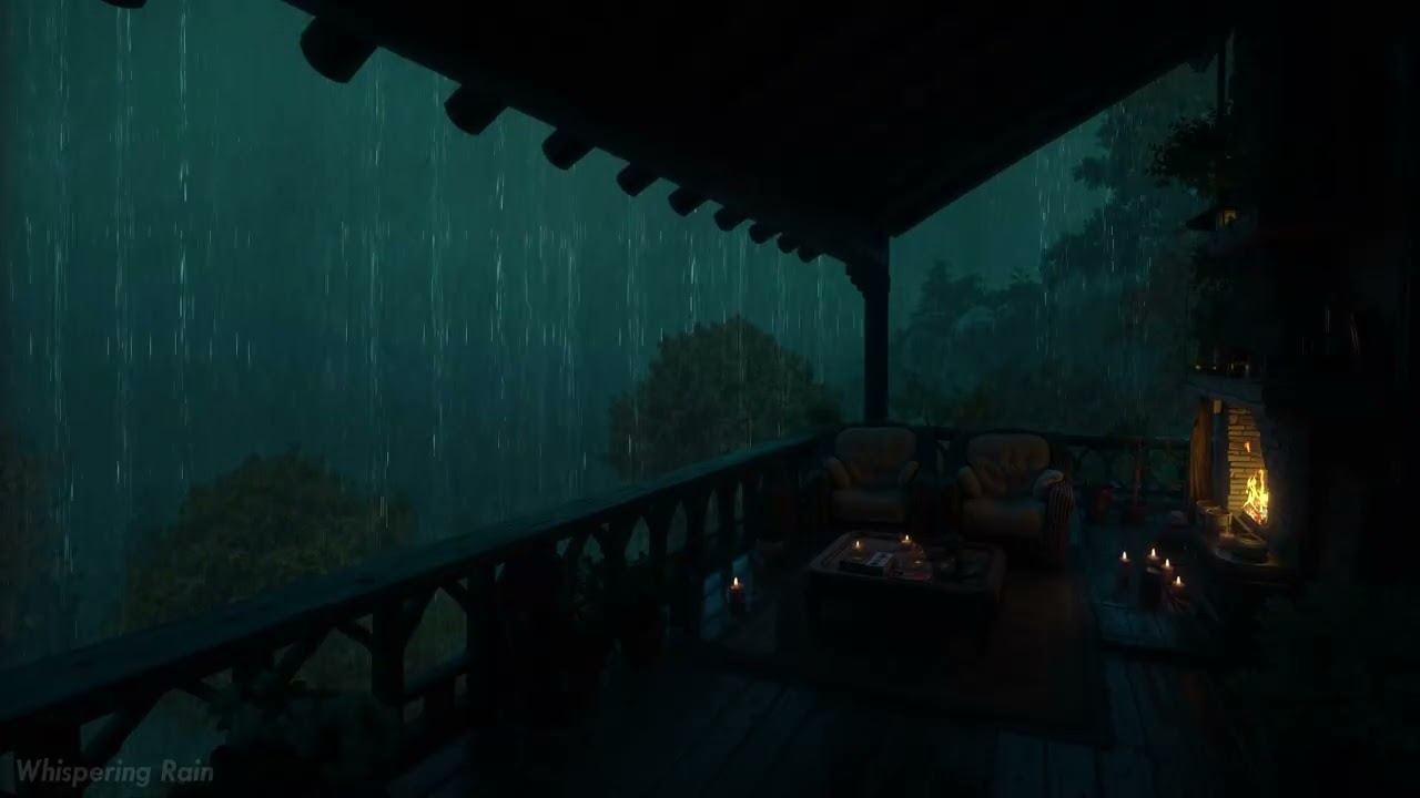 Sleep in Gentle Night Rain 🌧️ Soft Rain & Fireplace Sounds | Dark Bedroom Ambience for Deep Peace