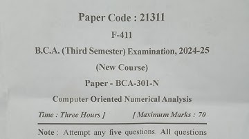 B.C.A. 3rd Semester (New Course) Computer Oriented Numerical Analysis Question Paper 2024–25 #mjpru