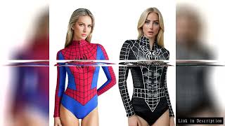 Superhero Spiderman Bodysuit for Women Captain America Cosplay 3D Print Long Sleeve Swimsuit Adult H